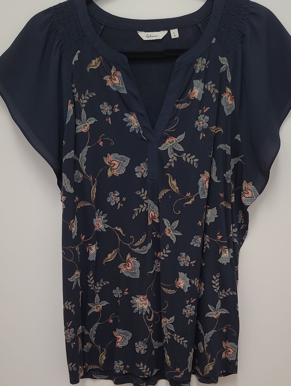 Navy Floral V-Neck Blouse